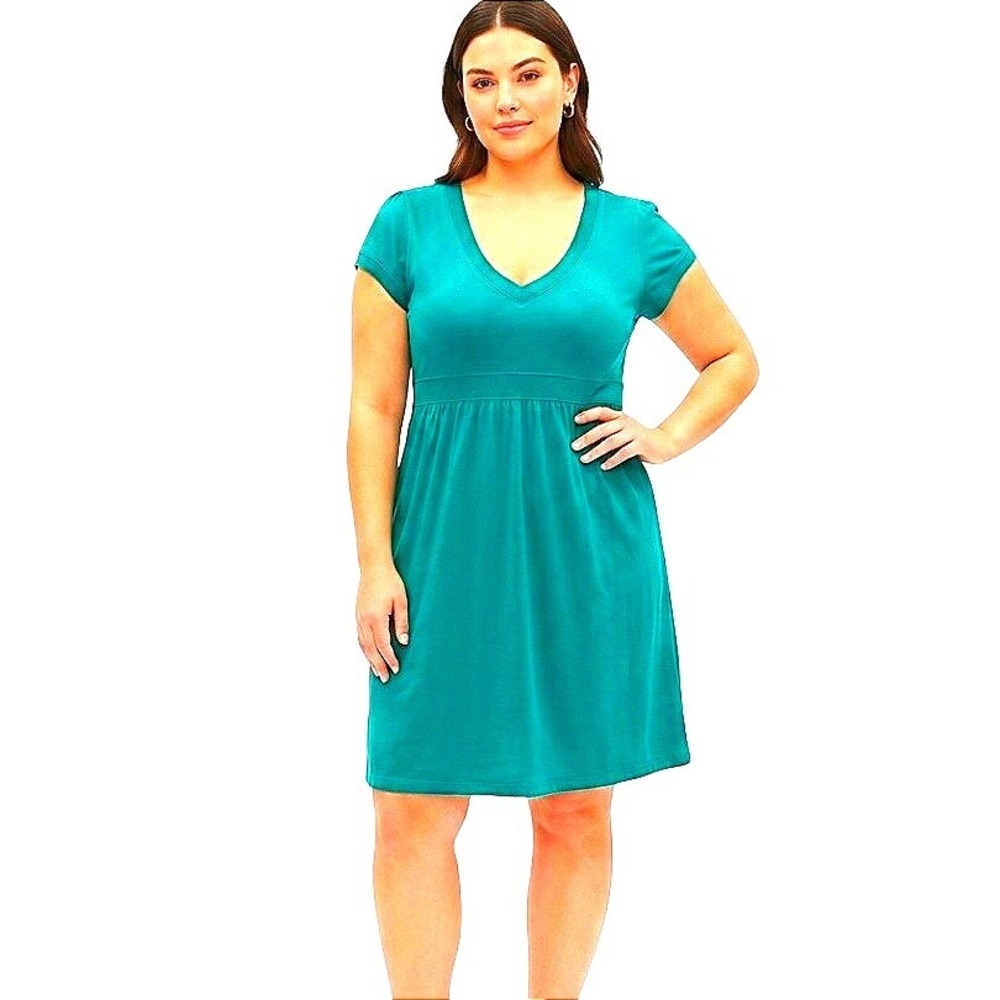 Aeropostale T-Shirt Dress Womens XL Teal Blue Empire Waist V-Neck Casual Knit